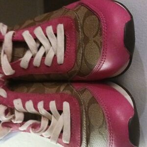 Coach tennis shoes pink and brown